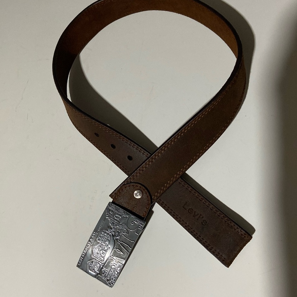 Levi's Dark Brown Leather Belt with Engraved Silver Buckle